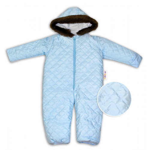 Kombinéza s kapucňou a kožušinkou Baby Nellys ®prošívaná, bez šlapie - sv. modrá, veľ. 98