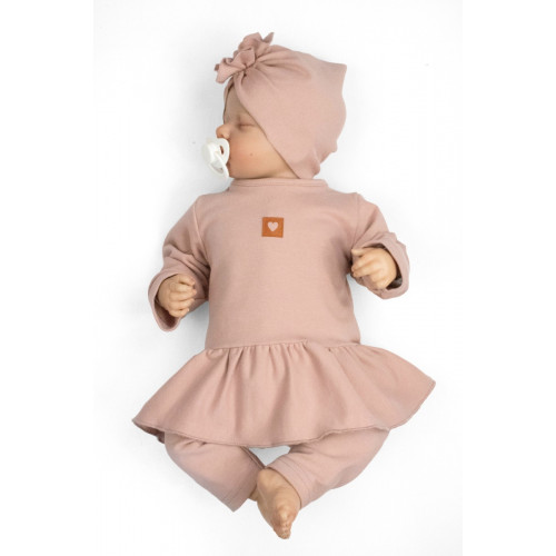 Bavlnená sada, 3D, tunika, legíny, turban - púdrovo ružová