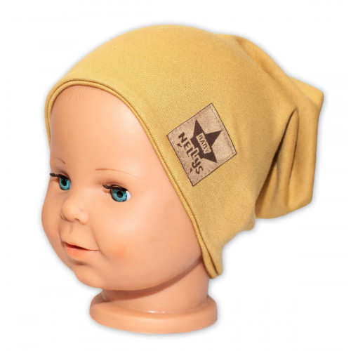 Baby Nellys Hand Made Jarná/jesenná bavlnená čiapka - dvojvrstvová, horčicová
