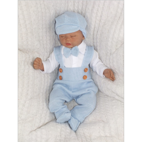 Z&Z 5-dielna pletená sada Boy, body, nohavice, čiapočka motýlik, topánočky, modrá, veľ. 86