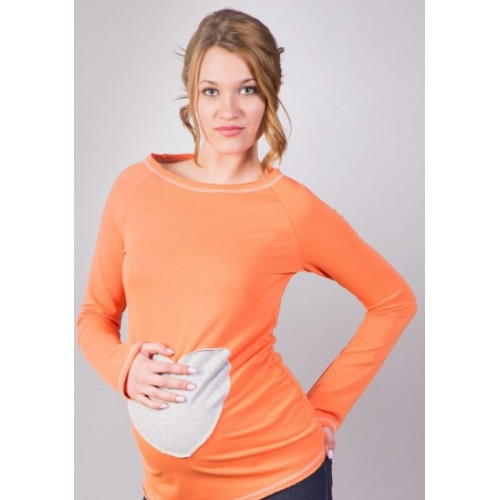 Be MaaMaa Tehotenské tričko / blúzka SRDCE dl. rukáv - oranžové, XL/XXXL