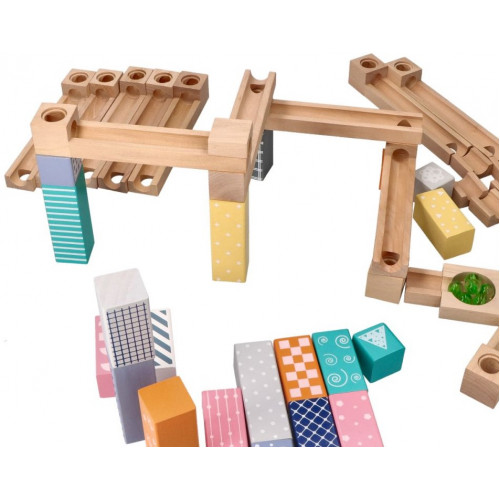 Adam Toys Drevená guličková dráha, labyrint - 53 dielikov