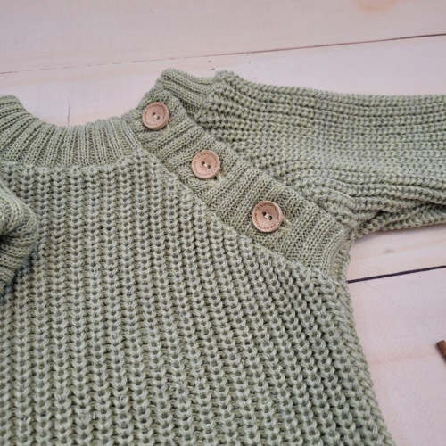 Pletený svetrík s gombíkmi Lovely, predĺžené náplety, khaki, 80/86