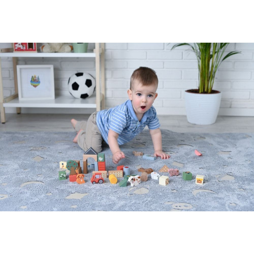 Drevené kocky vo vedre, 36 ks, Dobrodružstvo na farme