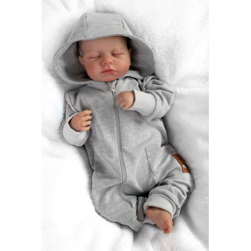 Teplákový overal s vreckom a kapucňou BOY, Baby Nellys, sivý, veľ. 74