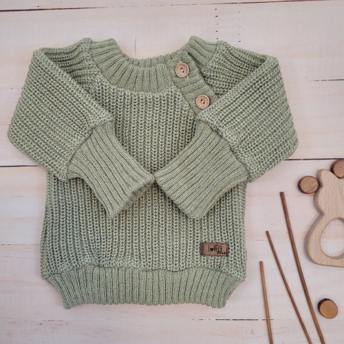 Pletený svetrík s gombíkmi Lovely, predĺžené náplety, khaki, 80/86