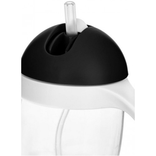 Fľaša so slamkou a závažím Pingwin - čierna, 300 ml