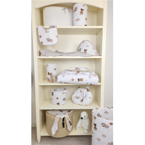 Kôš na hračky, bavlna, 50x35cm, Méďa pilot - biela, béžová