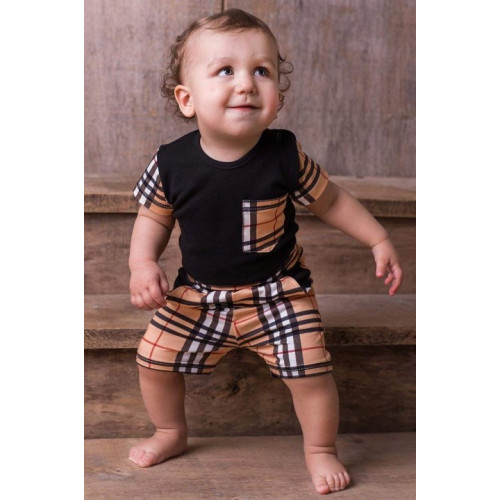 Body kr. rukáv + kraťasky s vreckami 2D sada, Kocka G-baby, čierna, veľ. 74