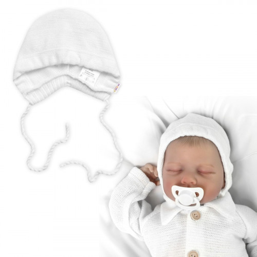 Pletená čiapočka na zaväzovanie bonetka Boy, Hand Made Baby Nellys, biela, veľ. 68/74
