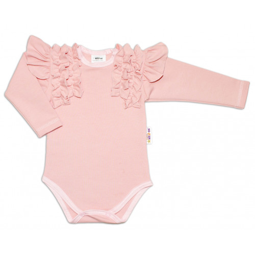 BABY NELLYS 2-dielna sada, body dl.rukáv +suknička s krajkou a volánikmi, veľ. 98, pudrová