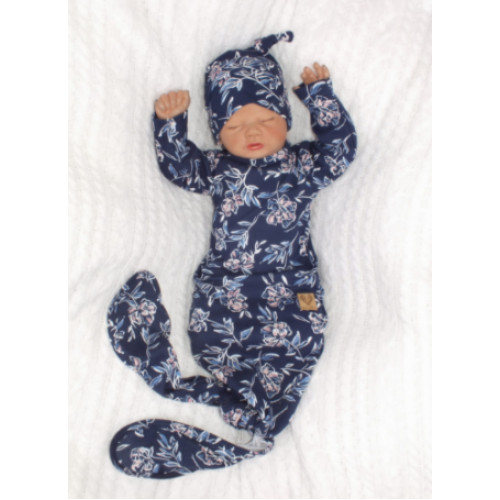 Z & Z Dojčenský rastúce bavlnený overal + čiapočka Kvety, granát