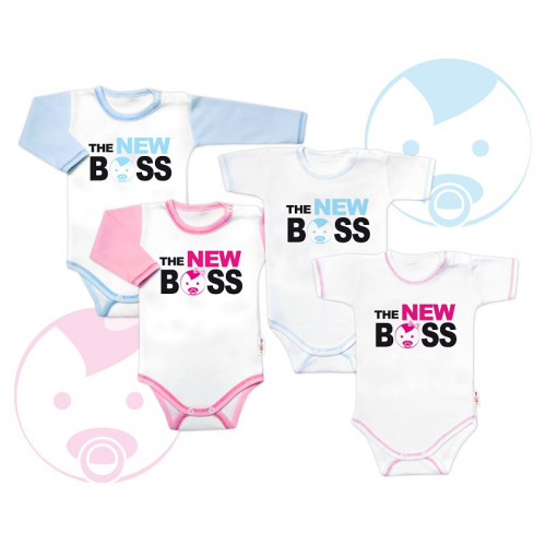 Body dlhý rukáv s vtipným textom Baby Nellys, The New Boss, veľ. 62, chalan