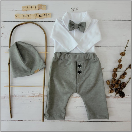 Z&Z 4-dielna sada Elegant Boy, body, nohavice, motýlik a čiapky, sivá/biela, veľ.74