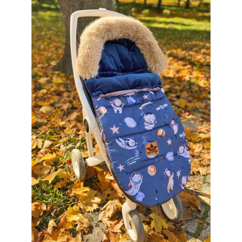 Detský fusak maxi PREMIUM Kosmos, sivo/modrý 110x50cm + rukávník zadarmo