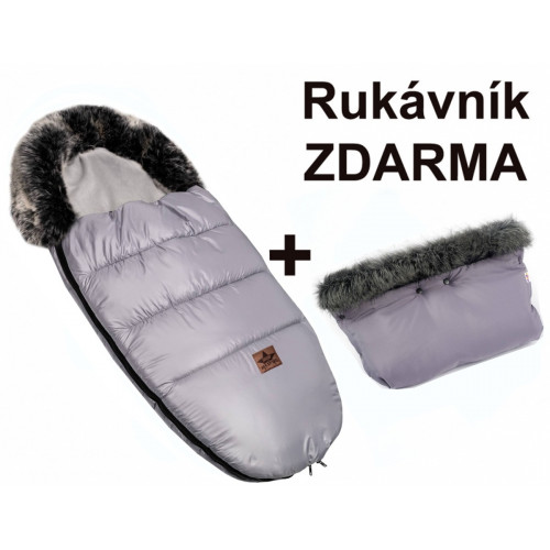 Zimný fusak s kožušinou + rukávnik zadarmo, Baby Nellys, 50 x 100cm, sivý
