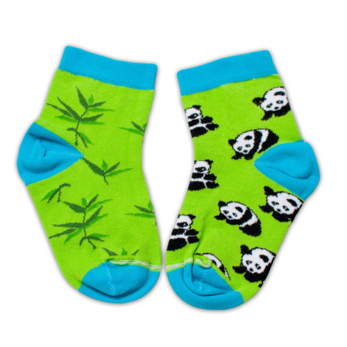 Baby Nellys Bavlnené veselé ponožky  Panda - zelené, veľ. 104/116