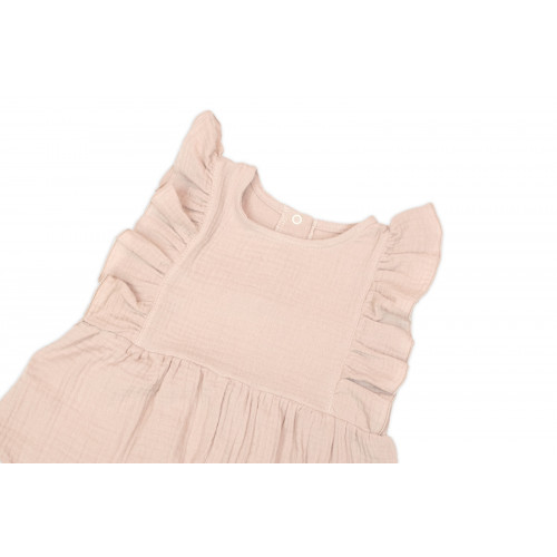 Letný mušelínový overálok pre dievčatká s volánikom Star - béžový, vel. 104