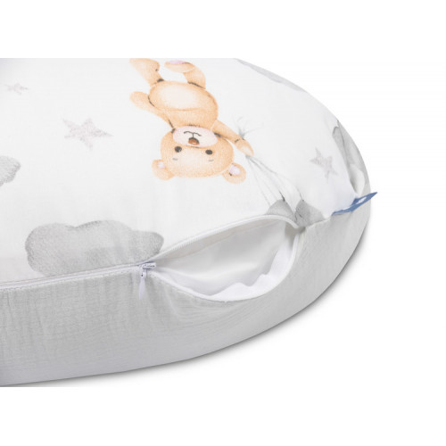 Dojčiace vankúš, podkova, mušelín, bavlna, Medvedík, šedý