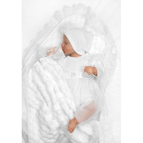 Detská luxusná deka s čipkou Angel, 90x80 cm, biela
