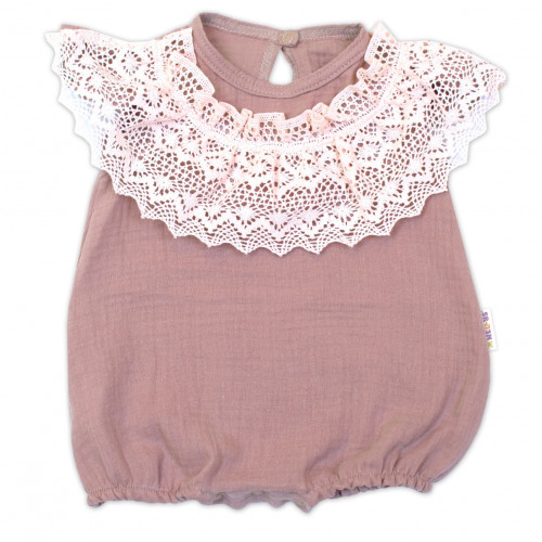 Body s nohavičkami, mušelín, s čipkou - hnedoružová, veľ. 74