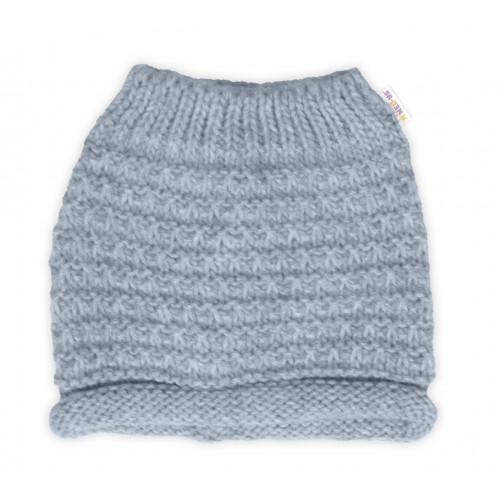 Zimná pletená čiapka Star s fleecom a chlpáčkové brmbolce + komínček 2D sada, sivý melírok