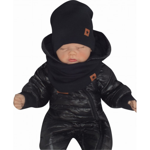 Z&Z Dvojvrstvová rebrovaná čiapočka + nákrčník, čierná, veľ. 80/86