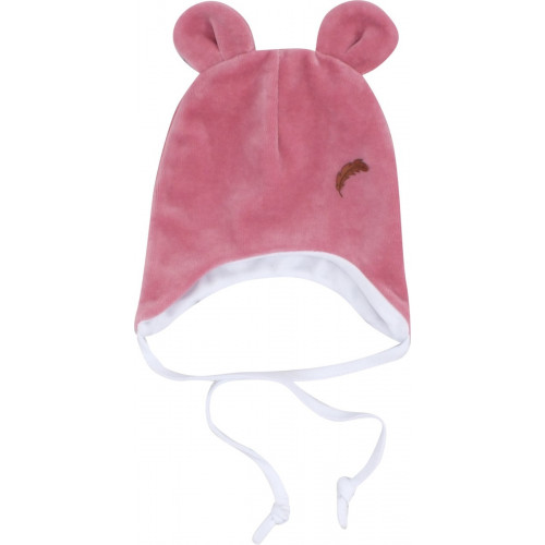 Z&Z Velúrová čiapka na zaväzovanie s uškami, púdrová, veľ. 68/74