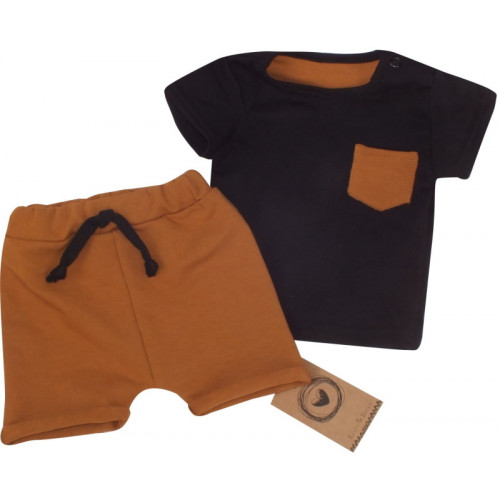 Z&Z 2-dielna sada tričko kr. rukáv, kraťasky s povrázkom - hnedá, čierna, veľ. 68