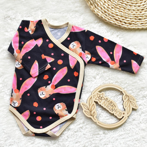 Zavinovacie dojčenské body Bavlna, Zajačik Baby Nellys, granát