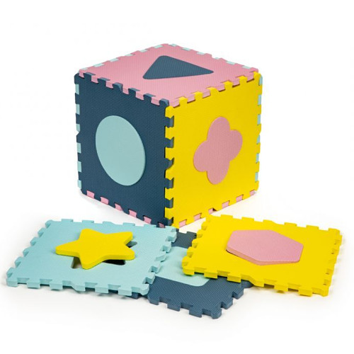 ECO TOYS Detské penové puzzle 121,5x121,5cm, hracia deka, podložka na zem Tvary, 37 dielov