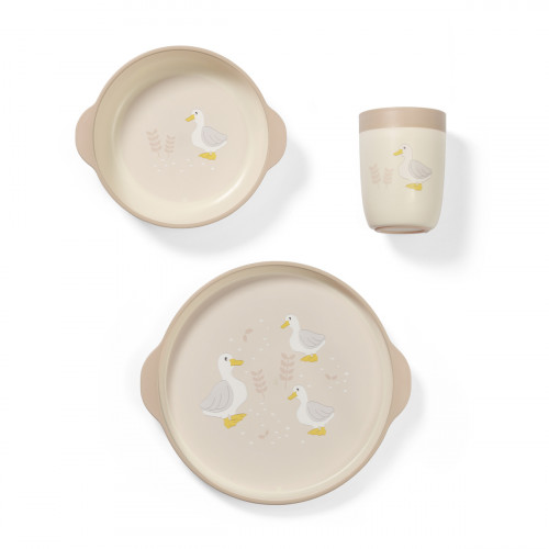 Jedálenská sada pre batoľatá, 3D miska, tanierik, hrnček - béžová