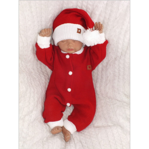 Z&Z 2-dielna sada Pletený overálok + čiapočka Baby Santa, červený, veľ. 86