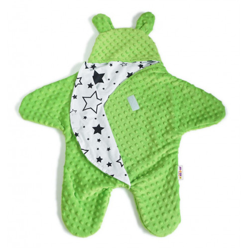 Baby Nellys Fusak, spacáček do autosedačky alebo kočíka s uškami, Minky - sv. zelený