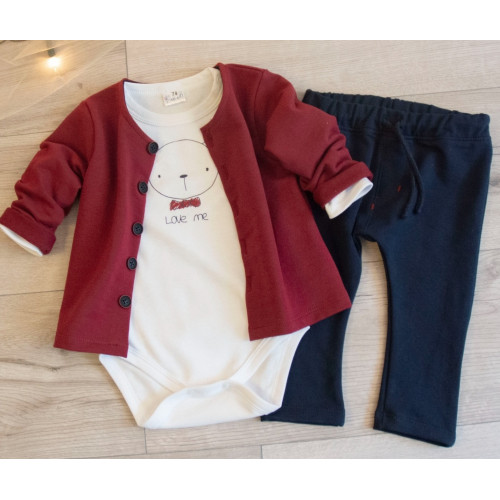 K-Baby 3-dielna sada, body dl. rukáv, kabátik, tepláčky - Love Me Boy, veľ. 74