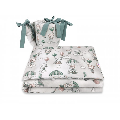 BABY NELLYS 3-dielna sada mantinel s obliečkami, Lietajúce zvieratká, zelená, 135x100 cm