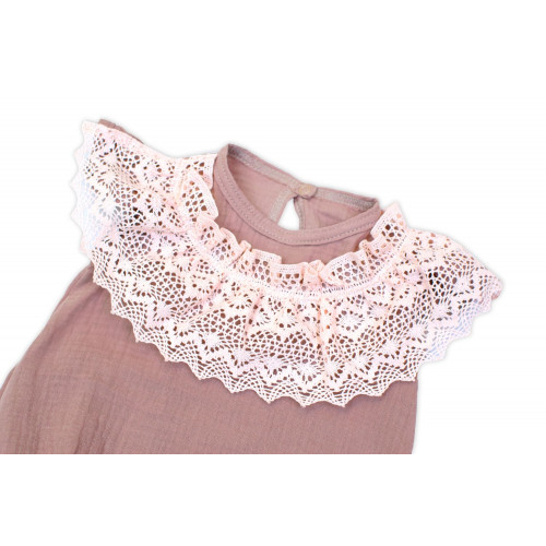 Body s nohavičkami, mušelín, s čipkou - hnedoružová, veľ. 86