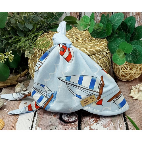 Detská bavlnená šatka so šiltom na zaväzovanie, Premium Baby Nellys, lode