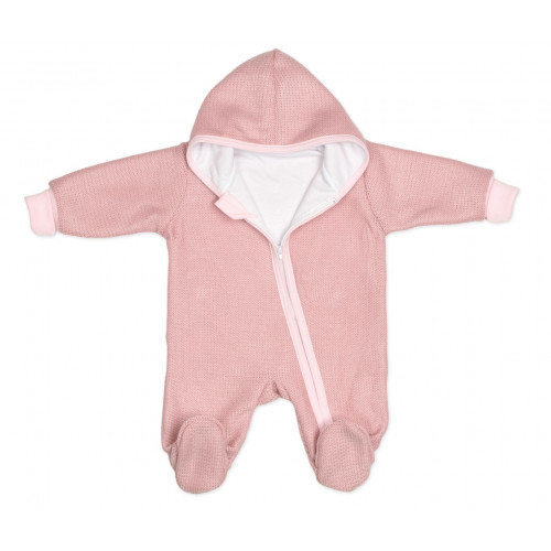 Pletený overal s kapucňou, CUTE - púdrovo růžová, veľ. 68