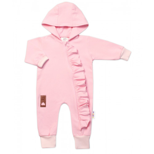 Teplákový overal s volánikom a kapucňou GIRL, Baby Nellys, sv. ružový, veľ. 86