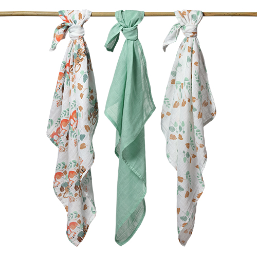 Mušelínové - super mäkké plienky, 3ks, Zvieratká - mätové