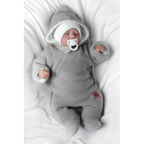Zimná pletená kombinéza/overálok s kapucňou Baby Nellys - světlo sivá, veľ. 62