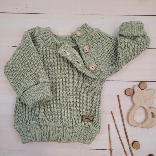 Pletený svetrík s gombíkmi Lovely, predĺžené náplety, khaki, 80/86