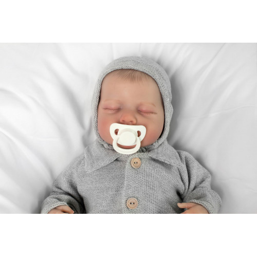 Pletená čiapočka na zaväzovanie bonetka Boy, Hand Made Baby Nellys, sivá
