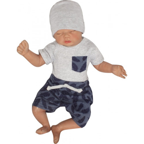 Z&Z 2-dielna sada tričko kr. rukáv, kraťasky s povrázkom Pierka - granát, sivá, veľ. 62