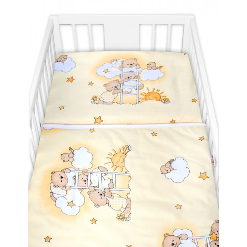 Mantinel s obliečkami Premium, 3D sada, Medvedík na rebríku, žltý, 120x90 cm