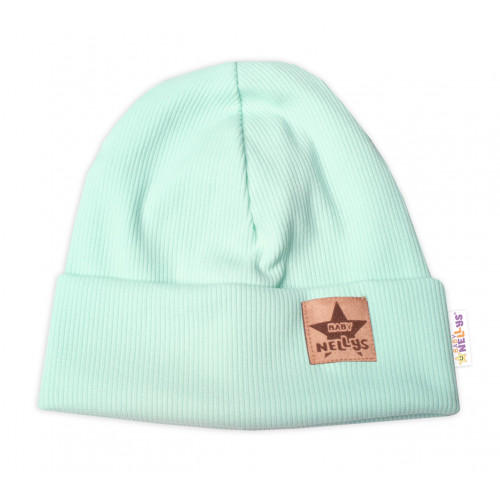 Baby Nellys Rebrovaná dvojvrstvová čiapka s lemom - mätová
