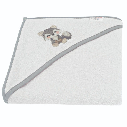 Osuška s kapucňou a uškami Vlček, 100x100 cm - šedý