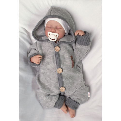 Pletený overálok s kapucňou Hand Made STAR, Baby Nellys, sivý