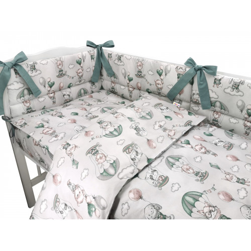 BABY NELLYS 3-dielna sada mantinel s obliečkami, Lietajúce zvieratká, zelená